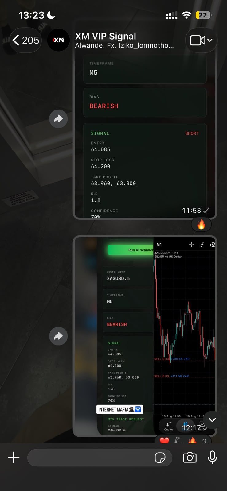 VIP signal vs live chart
